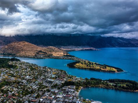 Wallpaper Mountains Lake Aerial View City Clouds New Zealand Hd