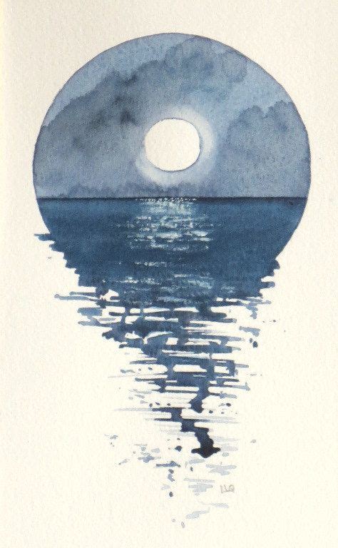Rather than the image's edges being rectilinear, it is overlaid with decorative artwork featuring a unique outline. Full moon over the ocean watercolour vignette | Watercolor ...
