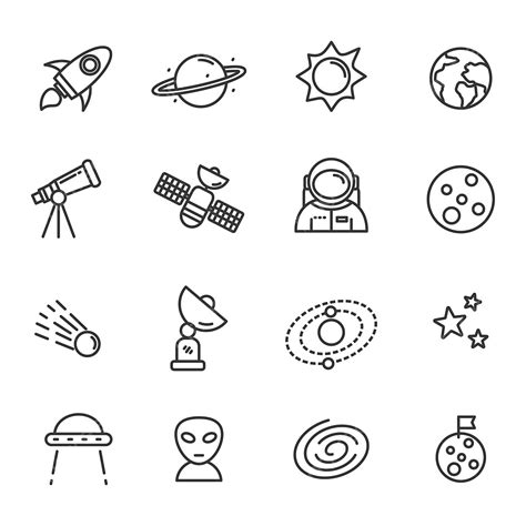 Simple Line Design Vector Art Png Set Of Space Related Icon With