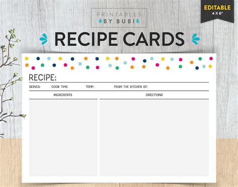 Recipe Cards 4x6 Editable Printable Recipe Card Recipes Etsy