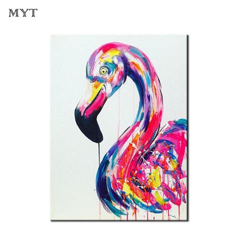 Free Shipping Handmade Modern Colorful Flamingo Abstract Animals Oil