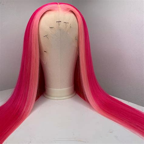 Peruvian Hair Lace Front Wig Fuchsia With Light Pink Color Fashion In
