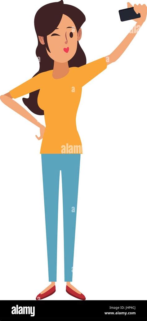 Young Woman Cartoon Taking Selfie Stock Vector Image And Art Alamy