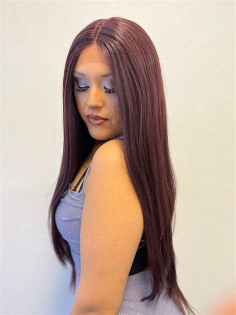 Swiss Lace Front Wig Dark Burgundy Red Extra Long Straight Etsy Wigs Long Hair Styles Lace