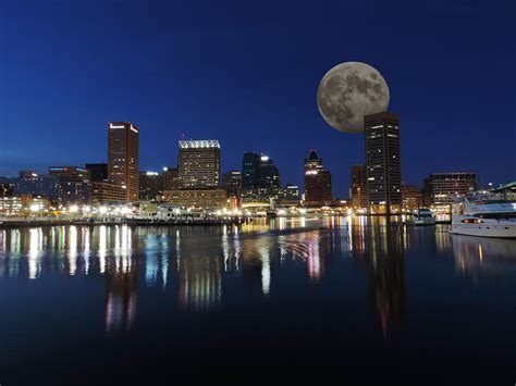 Downtown Baltimore Maryland Dusk Skyline Moon Photograph By Cityscape