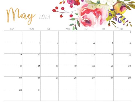 Free Blank May Calendar 2021 Template With Notes