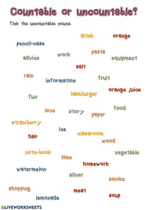 Countable Or Uncountable Nouns Interactive Worksheet