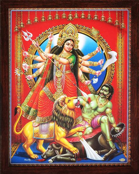 Hindu Goddess Kali Killing Bhairwa With His Lion A Hindu Religious