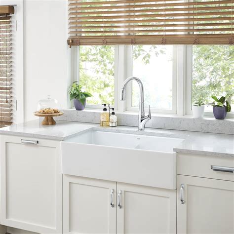 You save space in a small kitchen and you can submerge a large roasting pan when washing dishes. Avery 36x20 Double Bowl Farmhouse Kitchen Sink | American ...