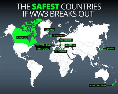 Mapped World War Three Wont Hit These Countries Safest Places Map