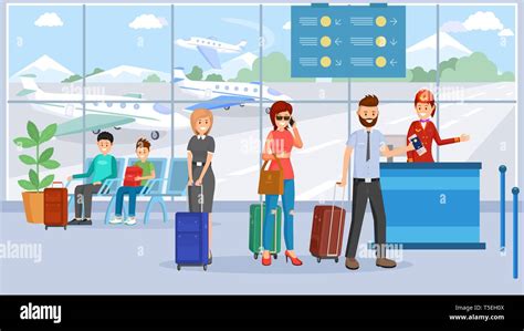 Passengers In Airport Terminal Vector Illustration Cartoon Characters