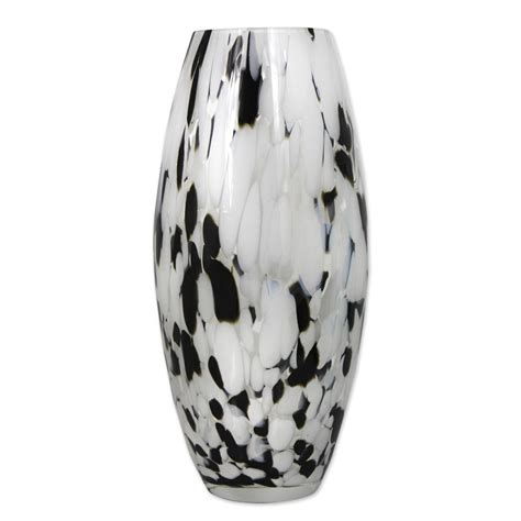Hand Blown Murano Style Art Glass Vase In Black And White Elegant Drip Novica