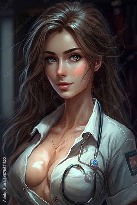 Beautiful Nurse With Sexy Breasts In Uniform At Hospital Generative Ai