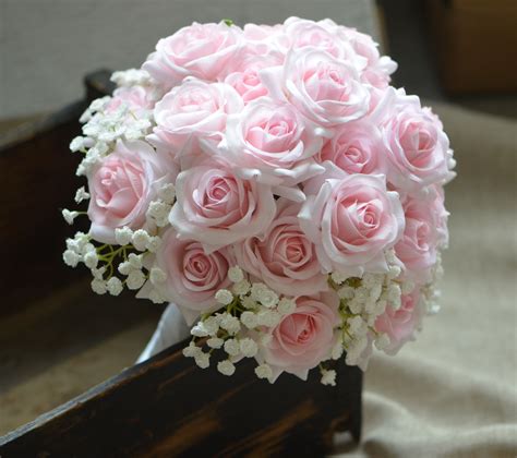 Pink Roses Bouquets Real Touch Pale Pink Roses Bridal Bouquets Etsy Bridal Bouquet Pink