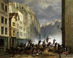 Gabé- Paris revolution 1830; barricades in streets between walls of ...