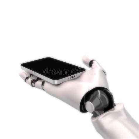 Mão Do Robô Que Guarda O Telefone Celular Da Tela Vazia Ilustração