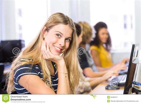 Student Smiling At Camera In Computer Class Stock Image Image Of