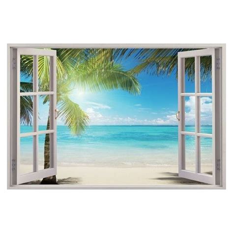 3d Sunshine Beach Window View Removable Wall Art Stickers Vinyl Decal