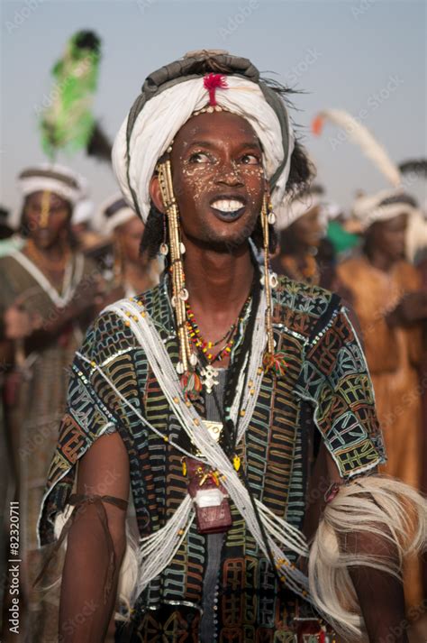 Wodaabe Man Dancing Yaake During Gerewol Cure Salee Niger Stock Photo