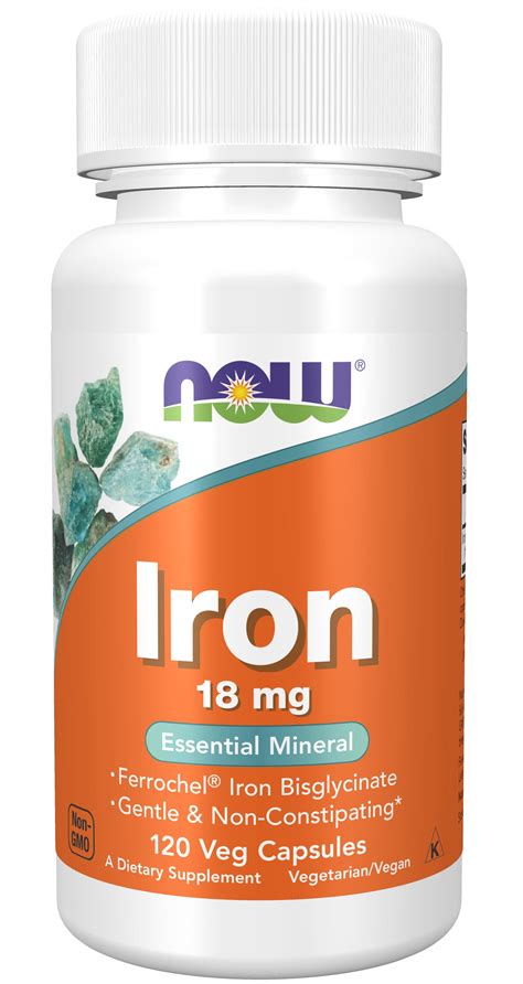 NOW Supplements Iron 18 Mg Non Constipating Essential Mineral 120