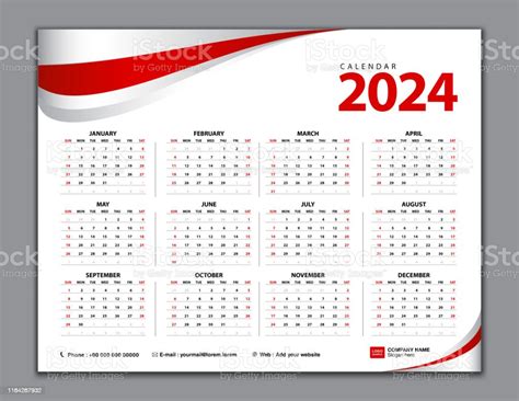 Kalender 2024 Eenvoudige Kalender Bureau Week Begint Vanaf Zondag Set