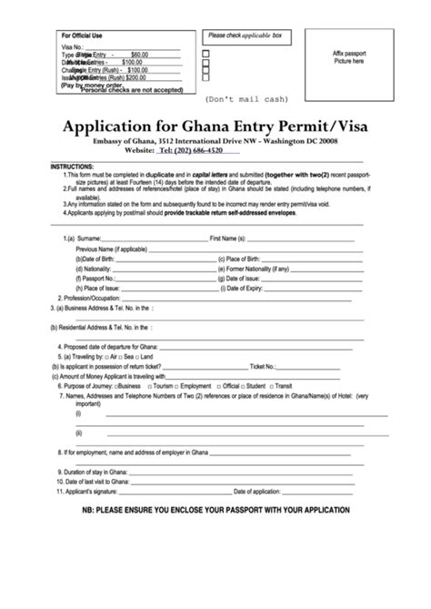 Fillable Application For Ghana Entry Permit Visa Form Embassy Of Ghana Printable Pdf Download