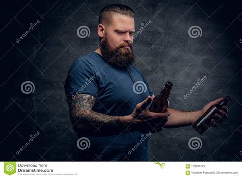 Bearded Man Holds The Beer Bottle Stock Image Image Of Hipster
