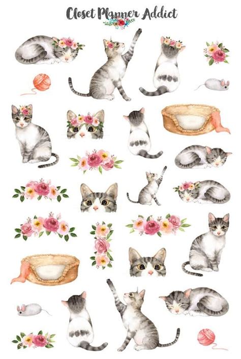 Watercolour Cats Planner Stickers Cats Stickers Etsy Watercolor