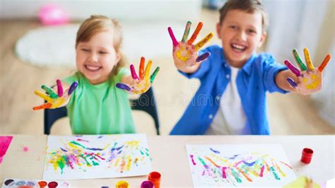 Kids Paint Child Painting Little Boy Drawing Stock Image Image Of