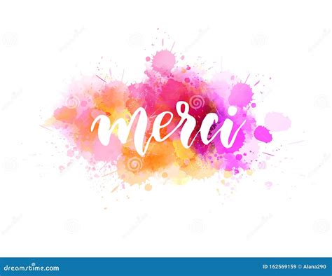 Merci Lettering On Watercolor Paint Splash Stock Vector Illustration