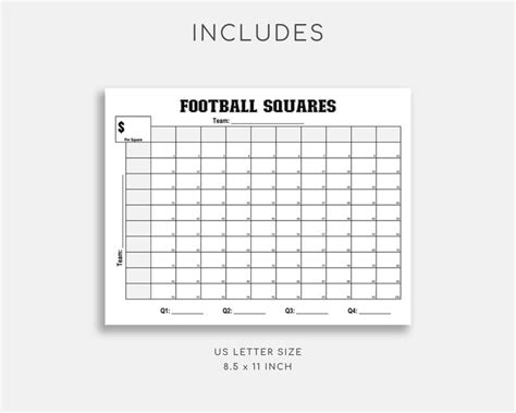 Printable Football Squares Football Fundraiser Football Etsy