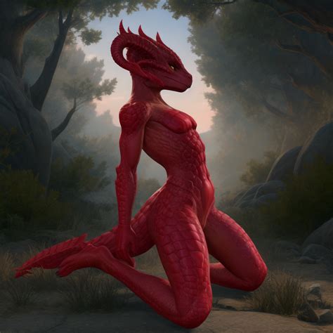 Rule 34 Ai Generated Baldurs Gate 3 Dragonborn Dnd Female Kneeling Pose Red Body Red Horn