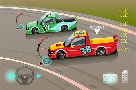 Burnout Car Game Sport Car Drift For Point In Game Vector Illustration