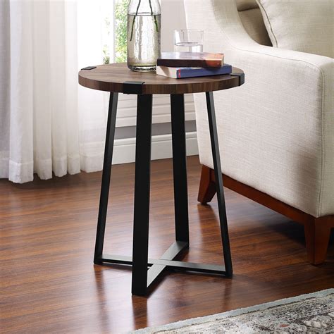 Woven Paths Rustic Wood And Metal Round End Table Dark Walnut