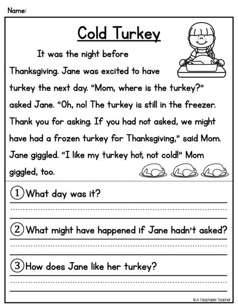 Thanksgiving Reading Comprehension A Teachable Teacher