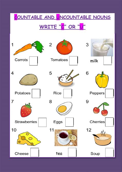 Food Countable And Uncountable Worksheet