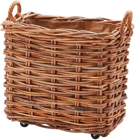 Wovenhill Bamboo Rattan Extra Large Log Basket With Wheels And Hoop