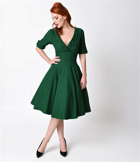 Unique Vintage Delores S Emerald Green Swing Dress Vintage Inspired Dresses Vintage Green