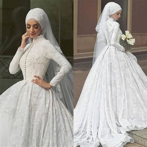 2016 New A Line White Chiffon Bridal Gowns Long Sleeve Muslim Wedding Dress With Hijab