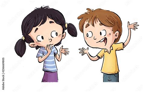 Niños Hablando Felices Illustration Stock Adobe Stock