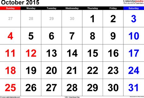 October 2015 Calendar Templates For Word Excel And Pdf