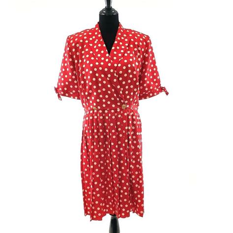 Vintage 80s Ms Chaus Red White Polka Dot Dress Pleated Skirt 14 Ebay