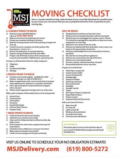 Moving Checklist Printable