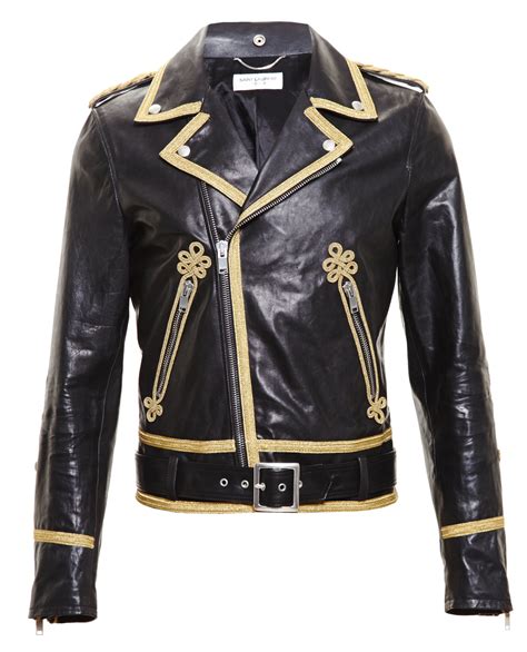 Saint Laurent Leather Jacket With Gold Tone Piping In Metallic For Men