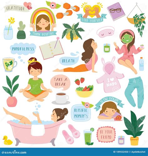 Self Care And Well Being Clipart Set Stock Illustration Illustration