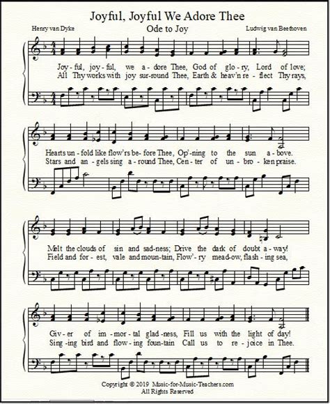An Old Sheet Music Page With The Words Joyful Joyful We Adore Thee