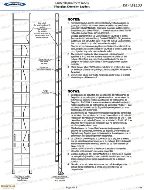 Werner Lfe100 Safety Labels Fiberglass Extension Ladders Industrial