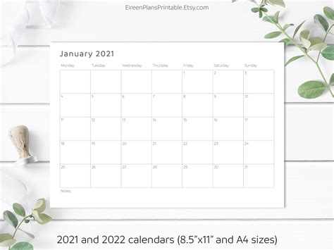 Printable 2021 2022 Desk Calendar Modern Calendar Write On Etsy