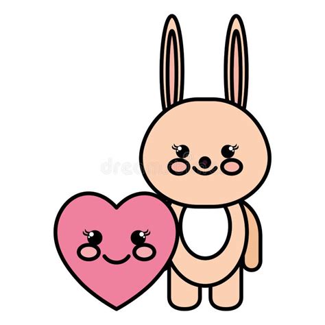 Cute Rabbit And Heart Kawaii Characters Stock Vector Illustration Of