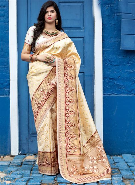 Cream Banarasi Silk Traditional Saree Vasu Sarees 3440856